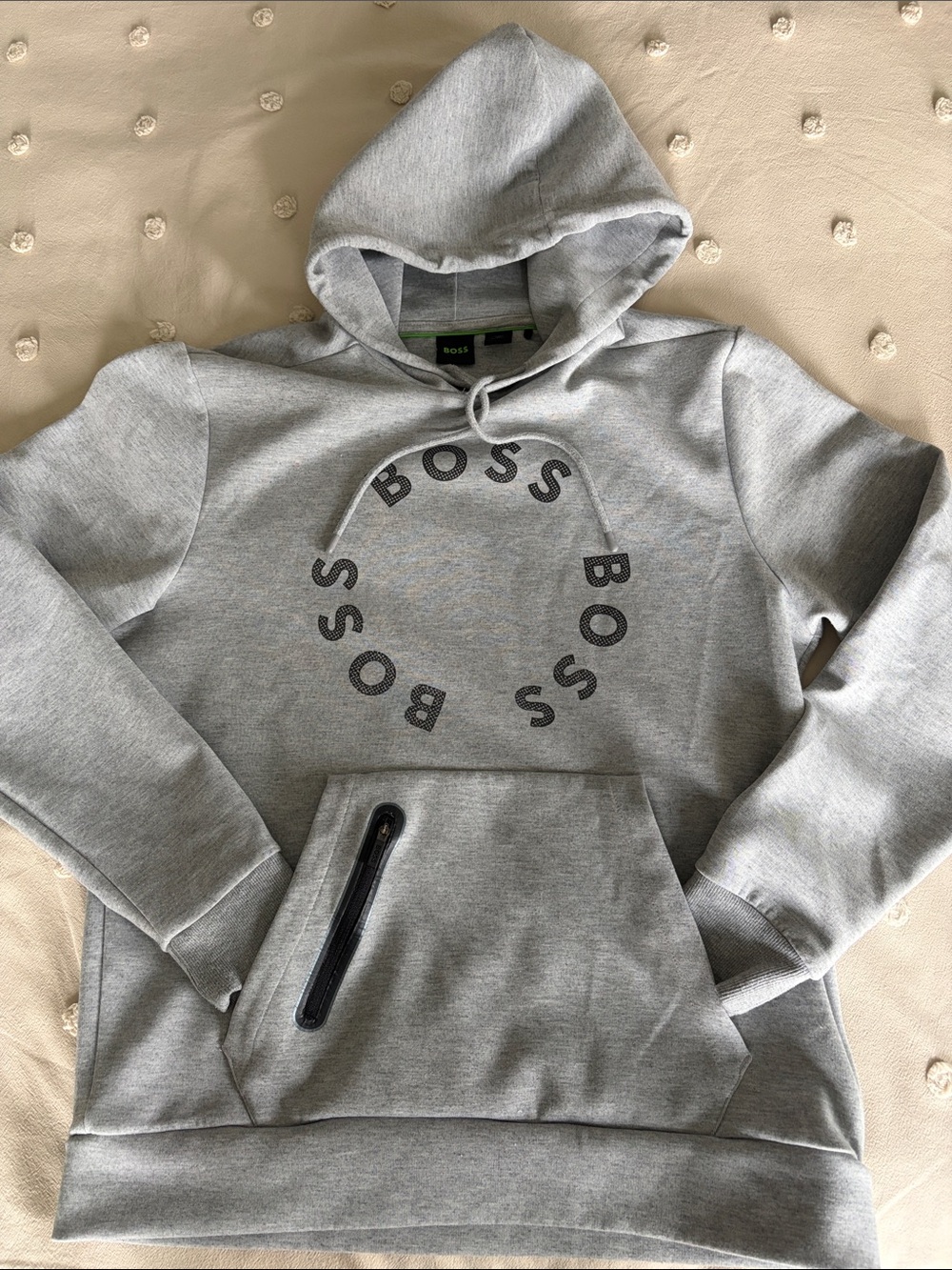 Boss Light Gray Crewneck Hoodie with Circular Logo